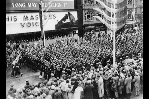 Queen Elizabeth's coronation procession passing 363 Oxford Street